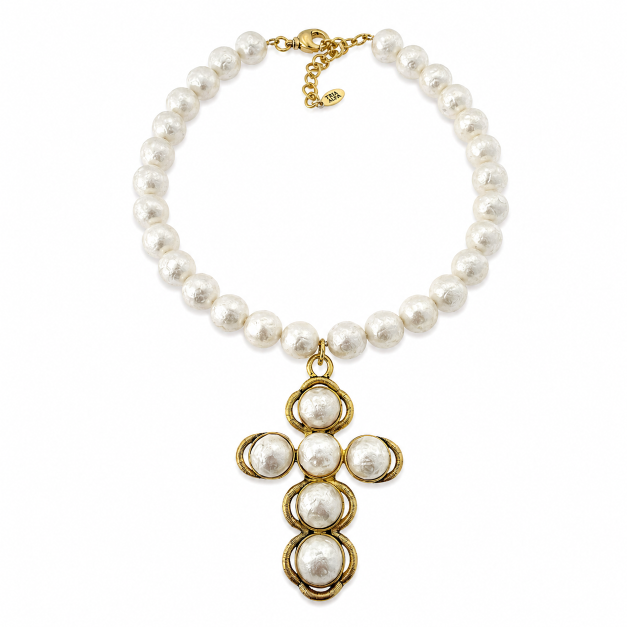 Colier cruce cu perle Selene Cross