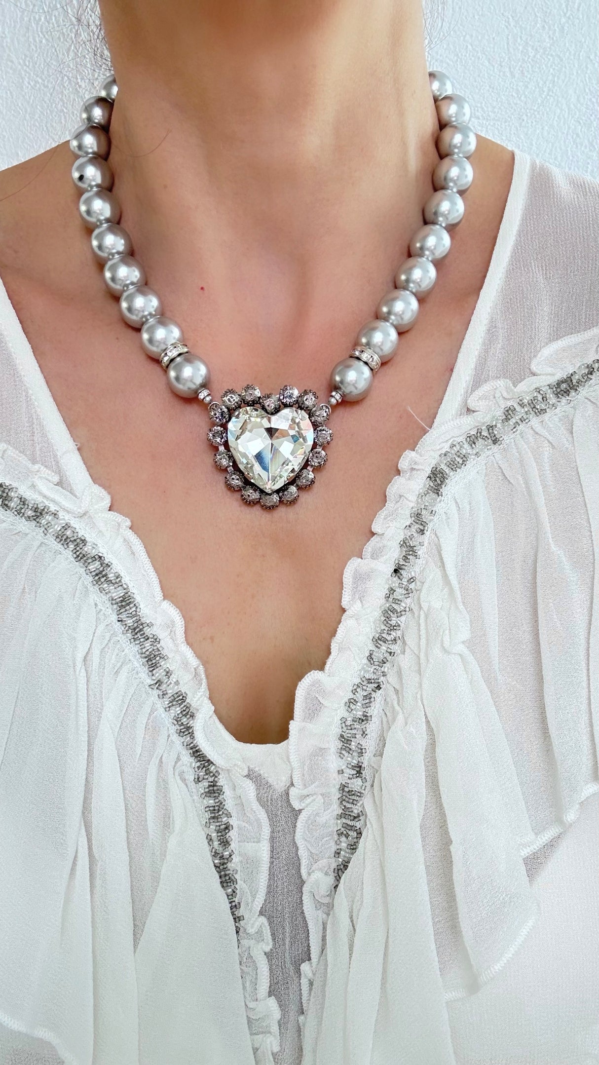 Colier cu perle si inima de cristale Amoria - editie limitata