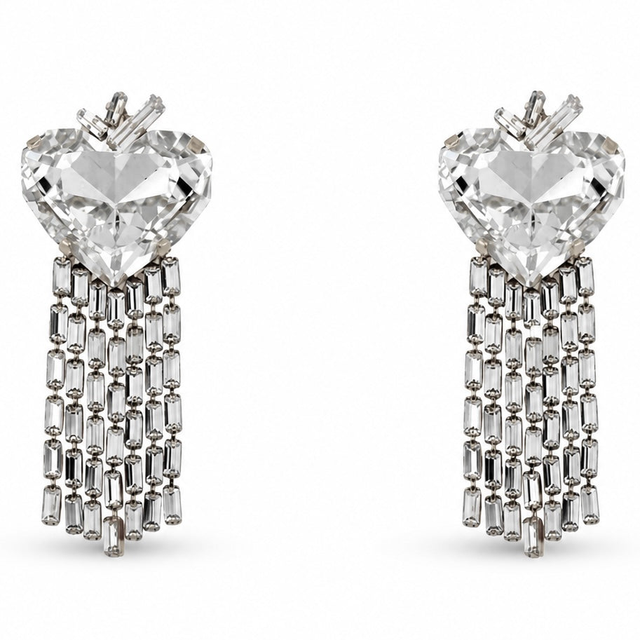 Cercei Baguette Cascade Inima Cristal Franjuri