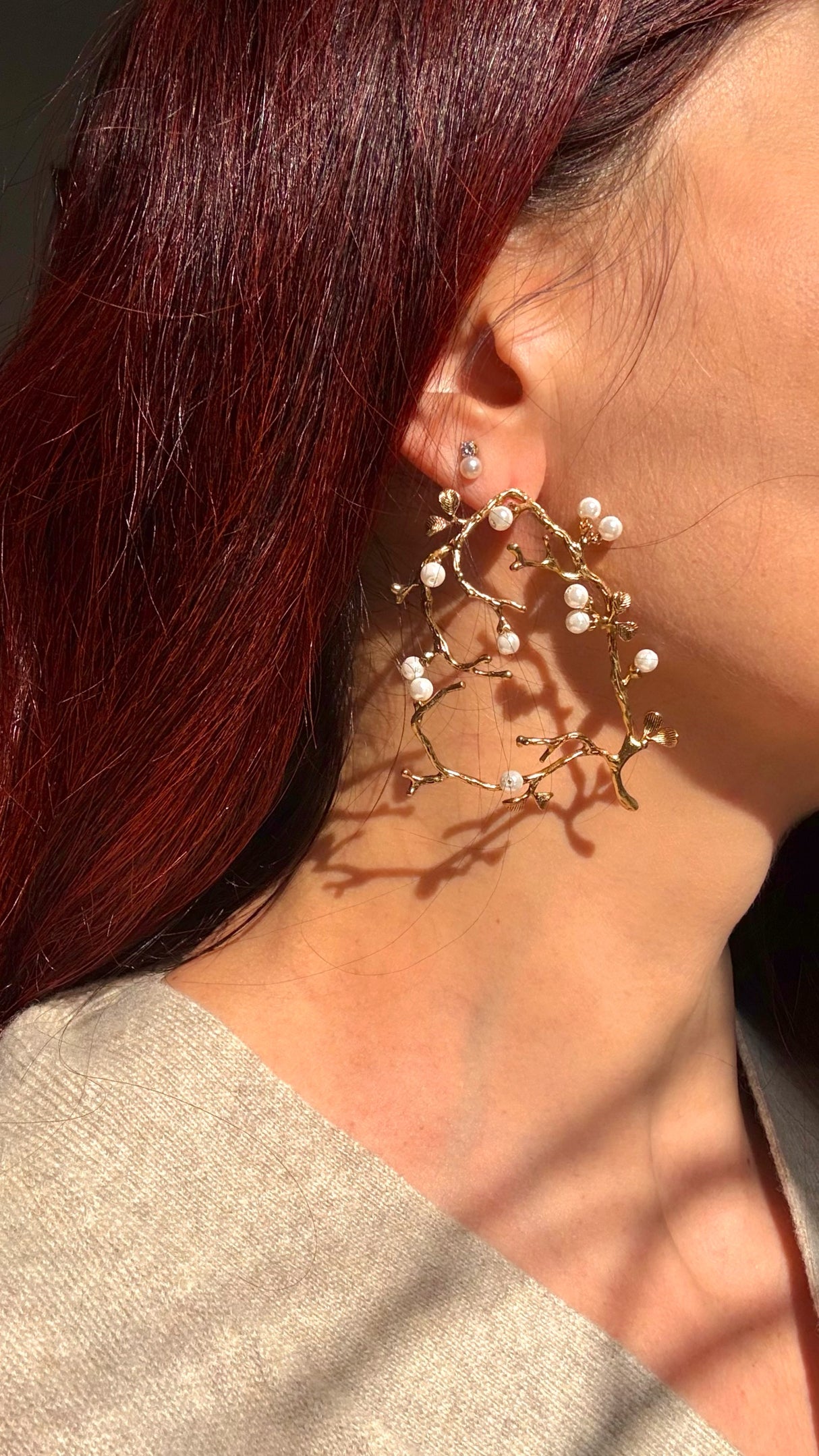 Cercei inima cu perle si crengute aurii - "Echoes of Love"