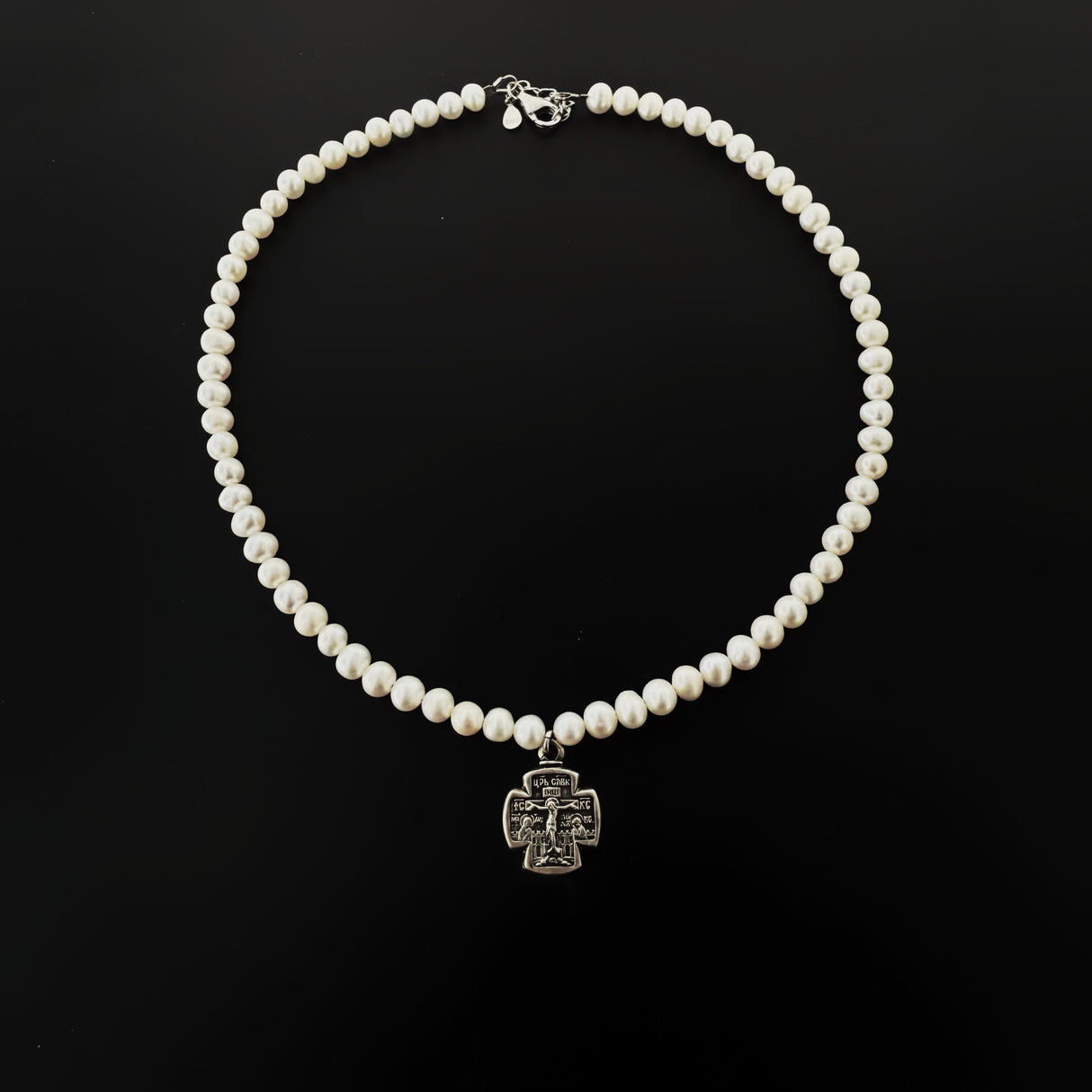 Colier cruce din argint cu perle de cultura Sava