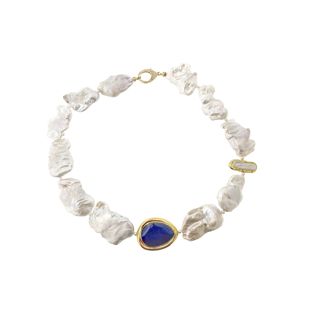 Colier perle naturale keshi si pandantiv lapis lazuli natural Azuria- Editie Limitata