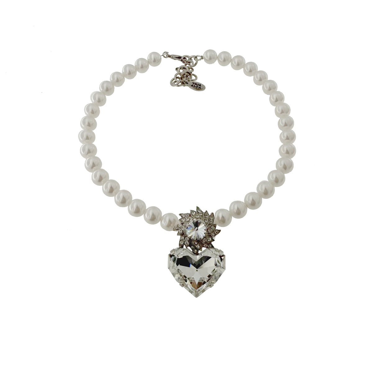 Colier cu perle si pandantiv inima cristal Solaria Crystal