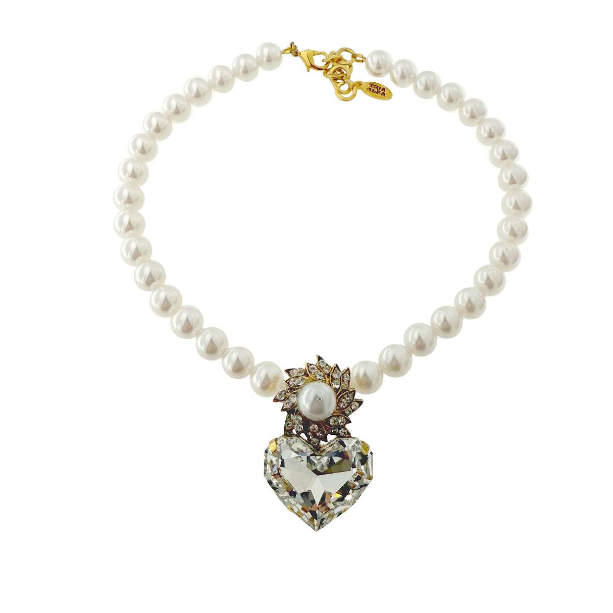 Colier cu perle si pandantiv inima cristal Solaria Perla