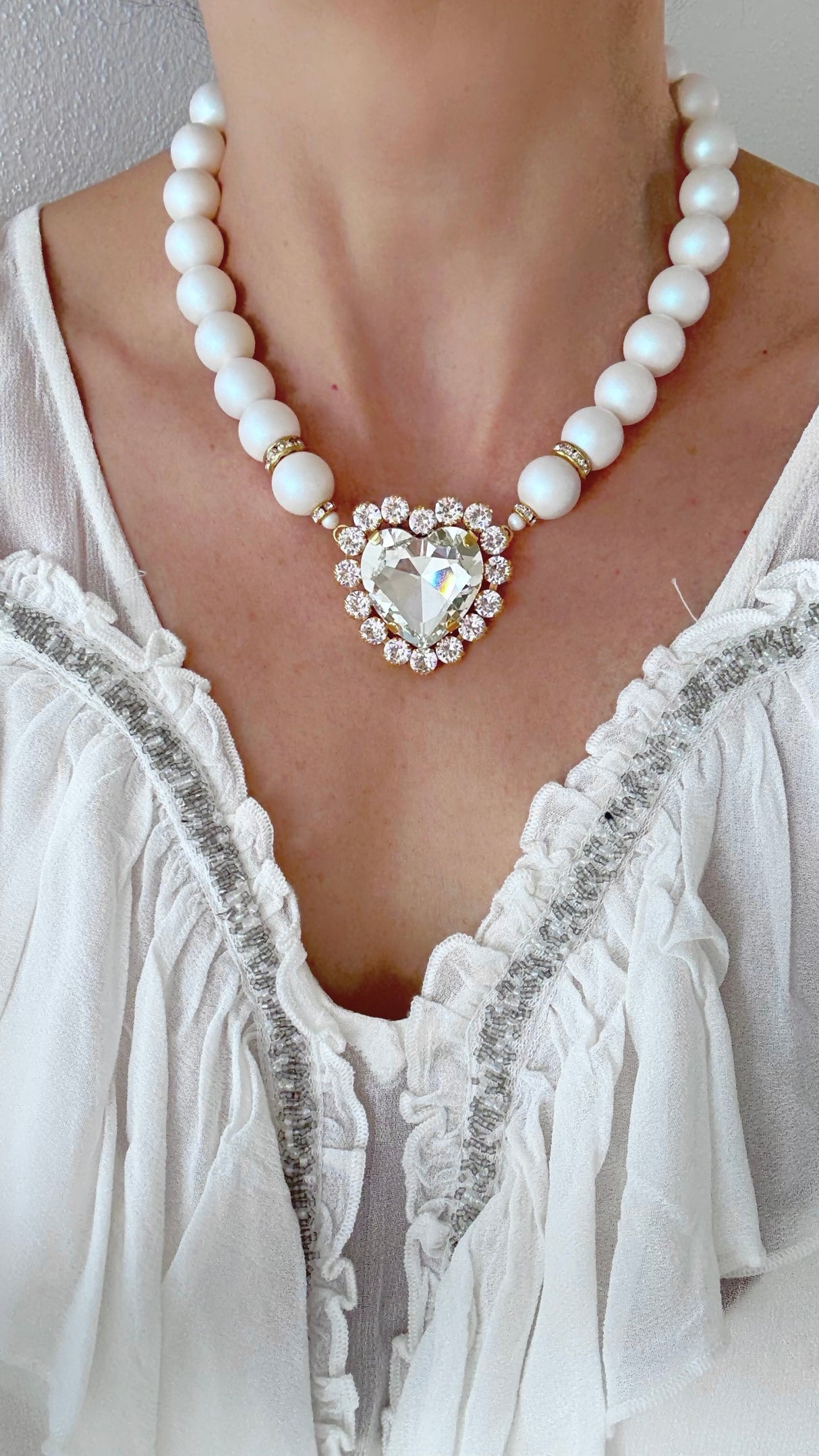 Colier cu perle si inima de cristale Amoria - editie limitata