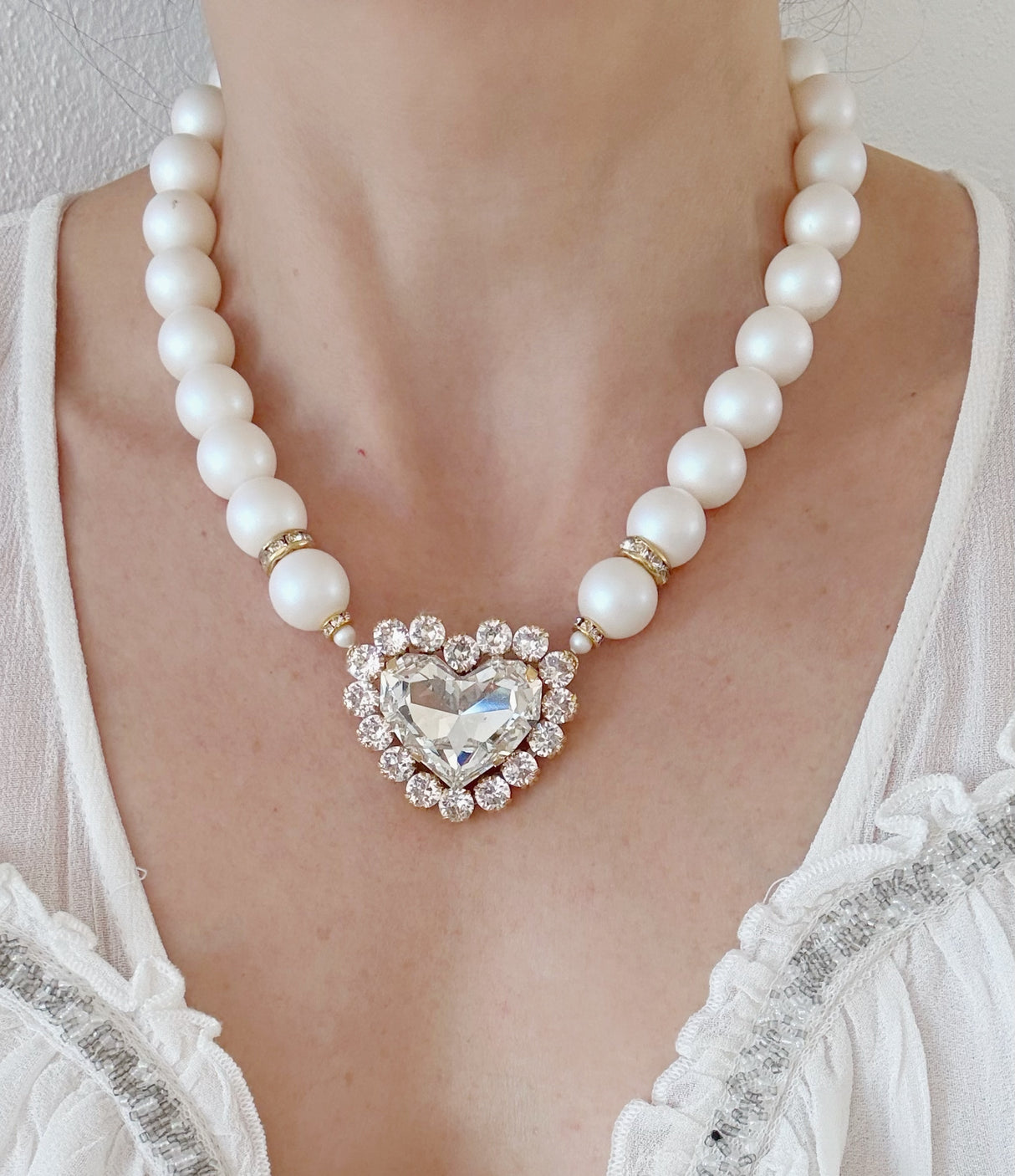 Colier cu perle si pandantiv inima cristal Amorina - editie limitata