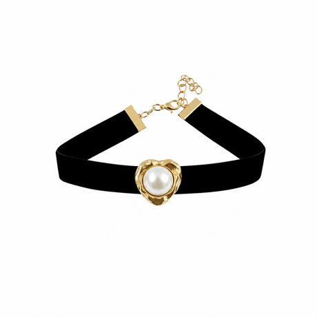 Colier tip choker inima cu perla Perla Dorata