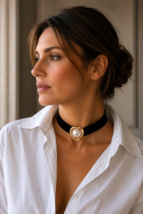Colier tip choker inima cu perla Perla Dorata