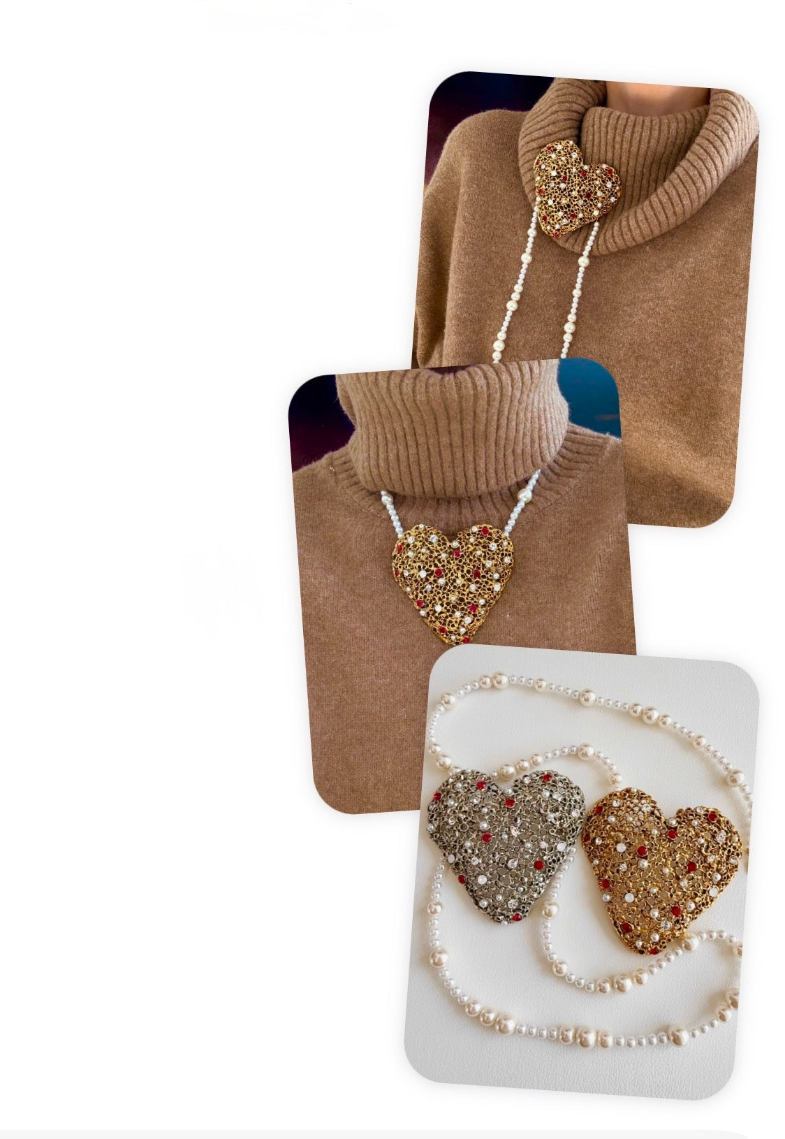 Brosa inima cu colier perle detasabil Amanda Pearls