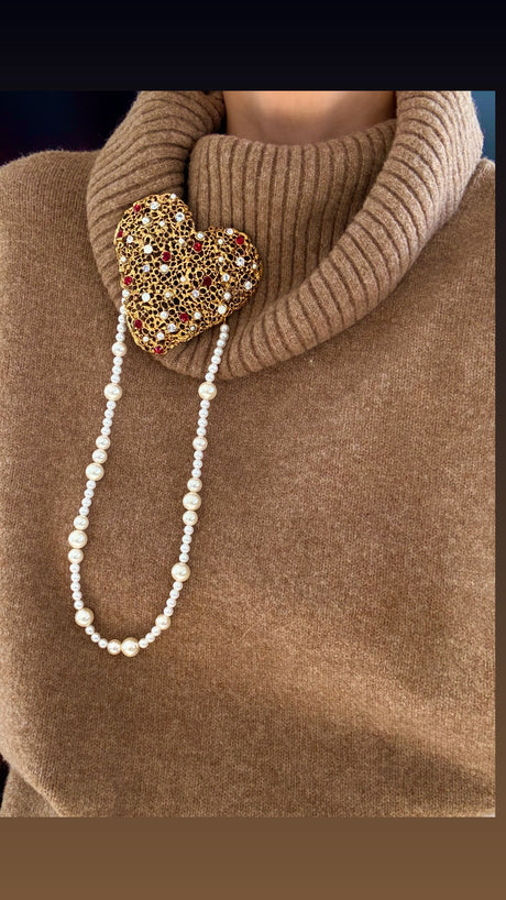 Brosa inima cu colier perle detasabil Amanda Pearls