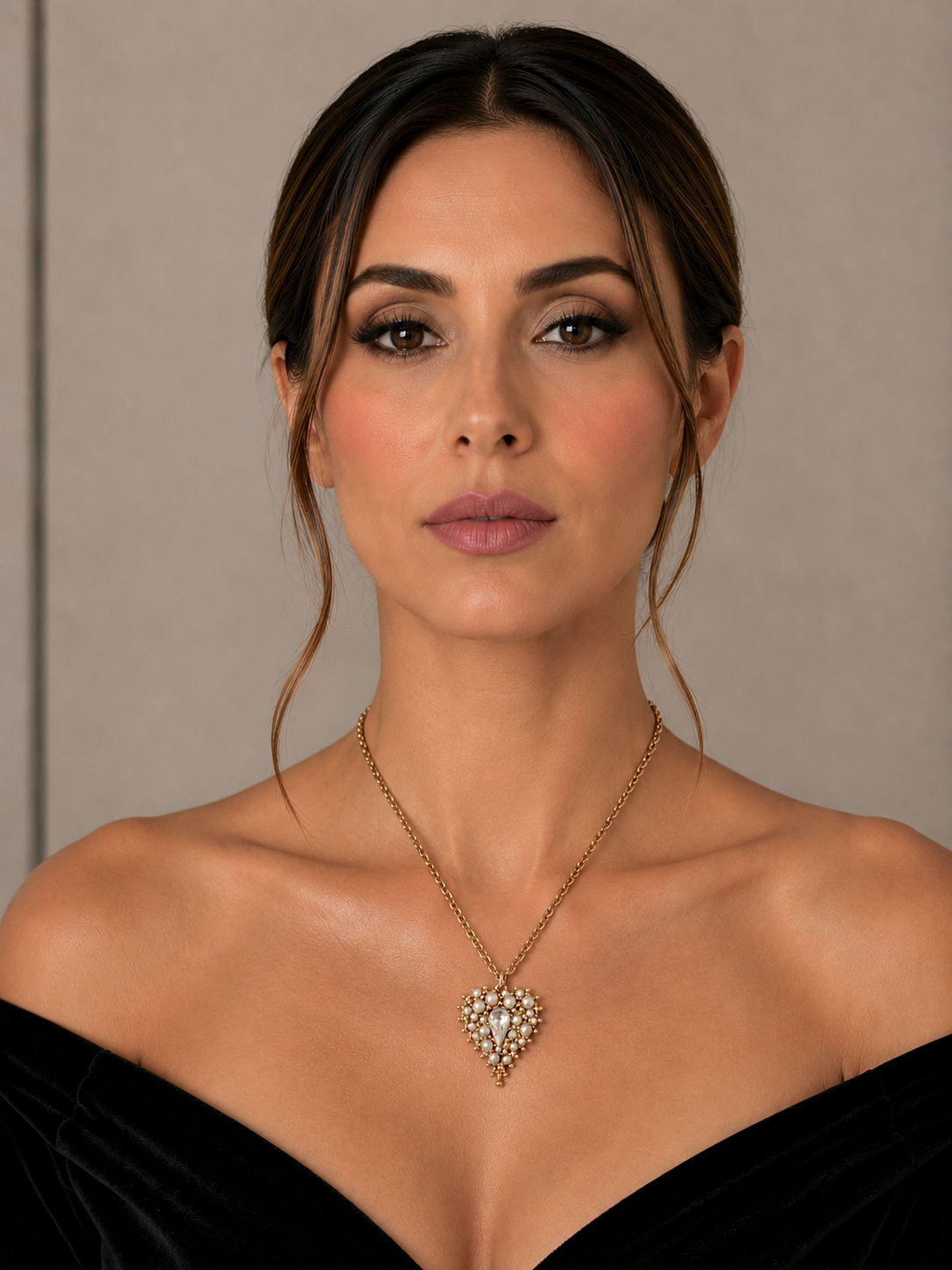 Lant cu pandantiv inima cu perle Regina Notte