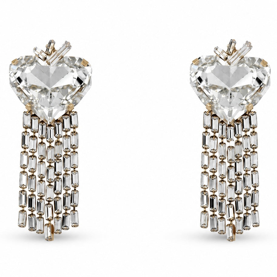 Cercei Baguette Cascade Inima Cristal Franjuri