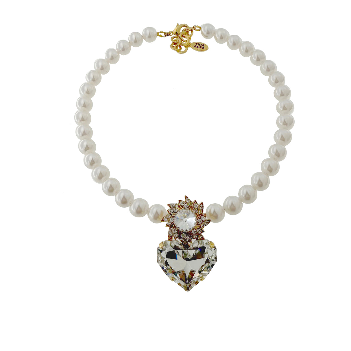Colier cu perle si pandantiv inima cristal Solaria Crystal
