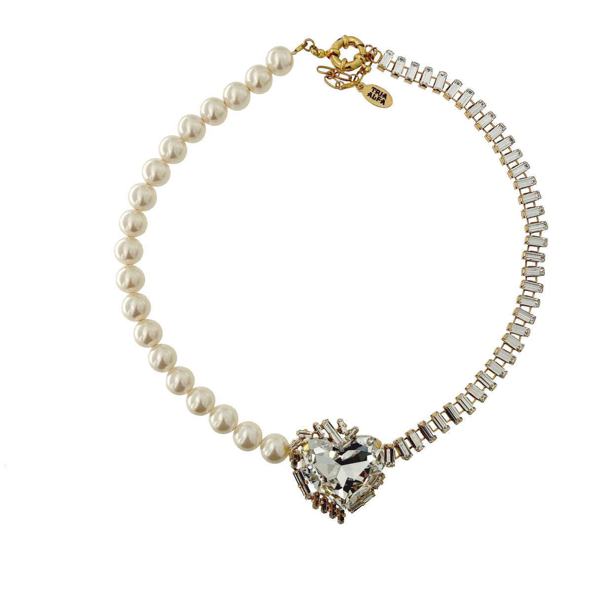 Colier cu perle si pandantiv inima cristal Heart Baguette - editie limitata