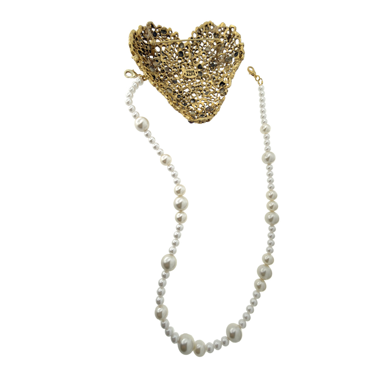 Brosa inima cu colier perle detasabil Amanda Pearls